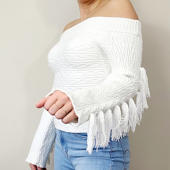 Rachel Roy Off The Shoulder Cropped Fringe Sweater - Picture 6 of 15